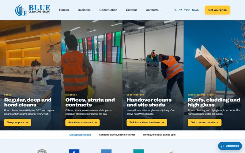 The Blue Cleaning Group homepage on a desktop screen