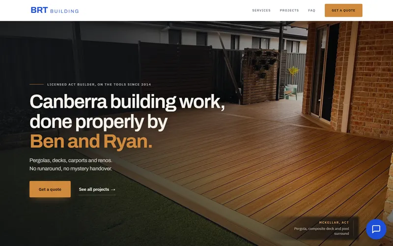 The BRT Building homepage on a desktop screen